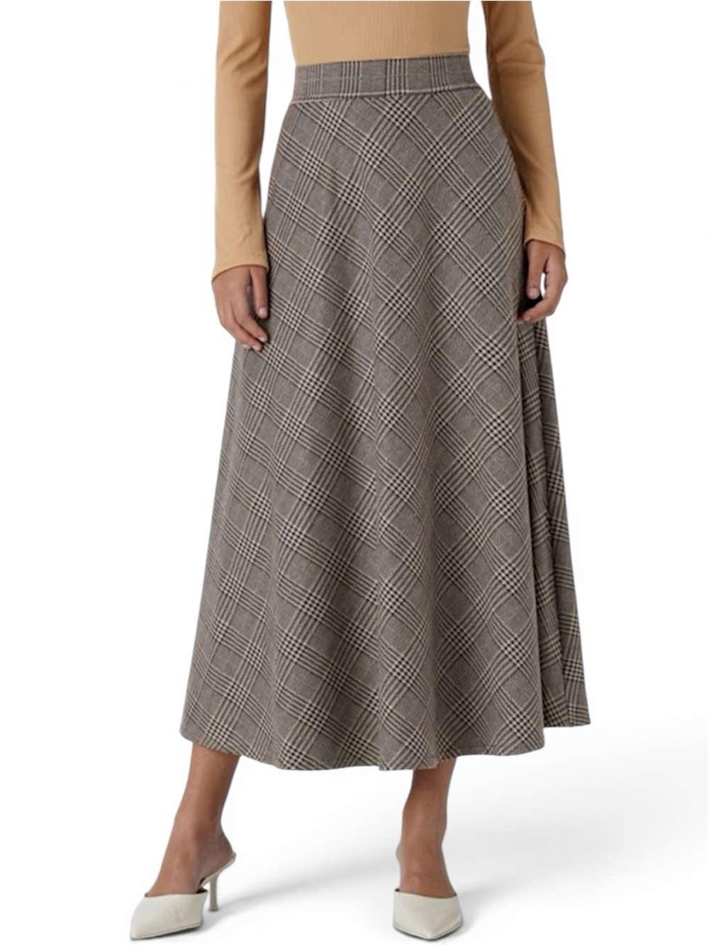 HALARA Grey Houndstooth A-Line Mid Length Office Work Appropriate Skirt